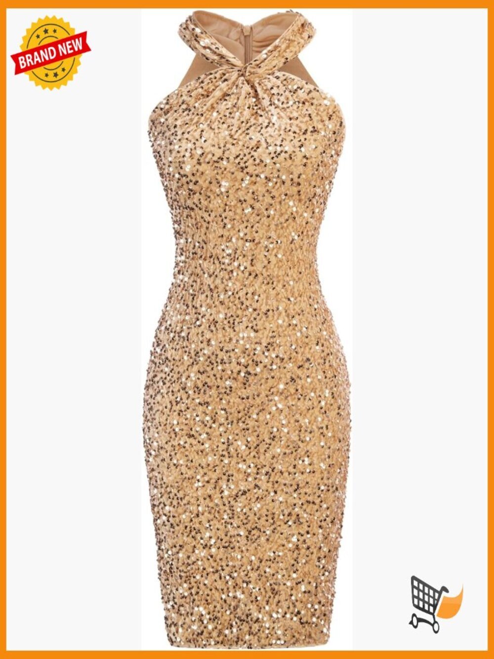 Sleeveless Halter Bodycon Mini Dress with Sequin Embellishment